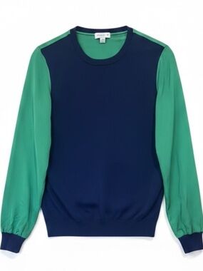 Phillip Lim Lightweight Color Block Navy Green Round Neck Sweater Top Size Small